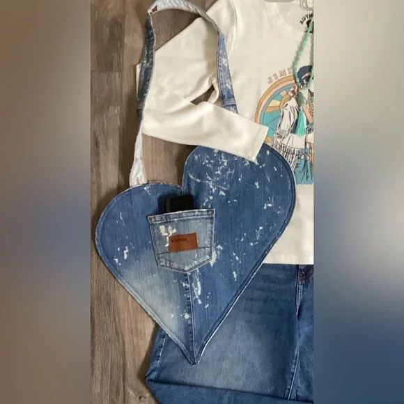 Skewed Heart Handcrafted Boho Chic Handmade Denim Bag - Picture 1 of 3